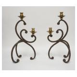 1057	PAIR OF IRON & BRASS CANDELBRA, 17 1/2 IN HIGH