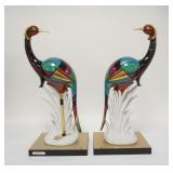 1058	PAIR OF EDOARDO TASCA PORCELAIN EXOTIC BIRDS, ITALY, MOUNTED ON BASES, 19 3/4 IN HIGH