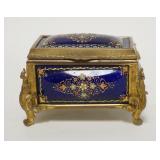 1066	HAND PAINTED PORCELAIN & BRASS DRESSER BOX, 3 1/2 IN X 2 1/2 IN X 2 1/4 IN HIGH