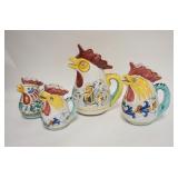 1067	4 HAND PAINTED ITALIAN CHICKEN PITCHERS, ALL SIGNED, TALLEST IS 10 IN