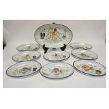1068	9 PIECE ITALIAN HAND PAINTED SEAFOOD SET, GIOVANNI VIETRI, LARGE BOWL IS 15 3/8 IN