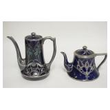 1072	2 SILVER OVERLAY SMALL TEAPOTS, TALLER IS LENOX 6 3/8 IN, SHORTER HAS A TIGHT SPIDER IN THE BAS