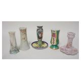 1073	5 DECORATED CHINA HATPIN HOLDERS, TALLEST IS 5 1/2 IN