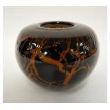 1075	ART GLASS ROSE BOWL W/CRACKLE OVERLAY, 5 IN HIGH X 6 IN DIAMETER