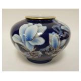 1078	COBALT BLUE ASIAN PORCELAIN VASE, CHARACTER SIGNED, 6 3/4 IN HIGH X 8 1/2 IN DIAMETER