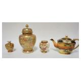 1079	4 PIECE ASIAN PORCELAIN SATSUMA & NORITAKE, COVERED URN HAS BEEN REPAIRED, TALLEST IS 8 3/4 IN