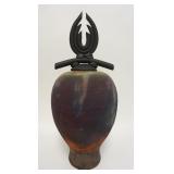1090	SIGNED ART POTTERY URN, HAND FORMED HANDLE, 19 1/2 IN HIGH