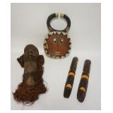 1110	GROUP OF 4 ETHNIC WOOD CARVINGS. LARGEST MASK IS 21 IN HIGH