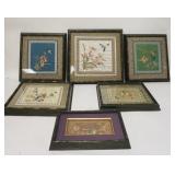 1115	6 PIECES OF FRAMED ASIAN EMBROIDERY, LARGEST IS 15 1/4 IN SQUARE INCLUDING FRAME
