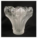 1118	LALIQUE, FRANCE LARGE FROSTED & CLEAR VASE W/LEAF PATTERN, 8 3/4 IN HIGH X 8 1/2 IN TOP DIAMETE