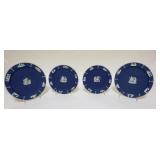 1122	4 WEDGWOOD JASPERWARE PLATES, MADE IN ENGLAND, 2 ARE 8 IN, 2 ARE 7 IN