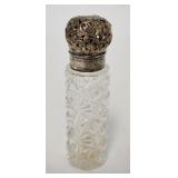 1136	CUT PERFUME W/STERLING SILVER TOP, NO STOPPER, 3 1/2 IN
