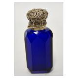 1137	FACETED COBALT BLUE PERFUME BOTTLE, NO STOPPER, 3 1/2 IN