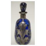 1139	COBALT BLUE SILVER OVERLAY DECANTER, 9 IN HIGH