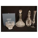 1141	4 PIECE CRYSTAL LOT, WATERFORD MARQUIS SHERIDAN BOWL IN BOX, LENOX CAPTAINS DECANTER, DECANTER 