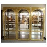 1156	3 BAKER MASTERCRAFT BRASS DISPLAY CABINETS, MIRROR BACK & GLASS SHELVES, EACH IS 34 IN WIDE X 1