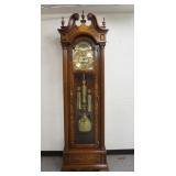 1160	CHARLES R SLIGH TALL CASE CLOCK, INLAID CASE W/3/4 CORINTHIAN COLUMNS, BROKEN ARCH TOP W/BRASS 