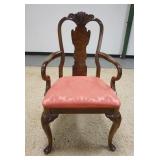 1165	DREXEL HERITAGE CARVED ARM CHAIR, BENTWOOD ARMS, UPHOLSTERED SEAT