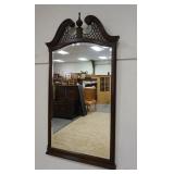 1168	HERITAGE HEIRLOOM BEVELED MIRROR, FRETWORK CREST, FRAME HAS SOME DAMAGE, 27 IN X 52 IN