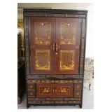 1169	ASIAN PAINT DECORATED 2 PIECE CABINET, HAS 4 DRAWERS & 4 DOORS, HAS BEEN FITTED TO USE GLASS SH