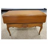 1203	SHELL CARVED DROP LEAF TABLE HAS A DRAWER IN THE LOWER SECTION, 21 IN X 35 1/2 IN CLOSED, DROPS