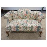 1214	HUMP BACK LOVE SEAT W/ FLORAL UPHOLSTERY, 60 IN W, 33 1/2 IN H 