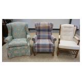 1216	GROUP OF 3 UPHOLSTERED ARMCHAIRS, ONE IS ETHAN ALLEN. SOME FADING & STAINING ON THE UPHOLSTERY 