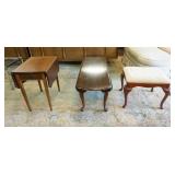 1235	LOT OF THREE PIECES OF FURNITURE INCLUDING A DROP LEAF COFFEE TABLE, A STOOL W/ UPHOLSTERED TOP