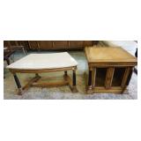 1236	LOT OF TWO SIDE TABLES, ONE HAS ITALIAN STONE TOP, WOOD TOP TABLE IS 25 IN SQ