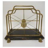 1255	CLAW FOOT BRASS & WOOD MAGAZINE RACK. 15 IN X 8 IN, 13 IN H 