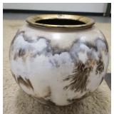 1266	LARGE SIGNED ART POTTERY ROUND JARDENIERE, 16 IN HIGH X 18 IN DIAMETER