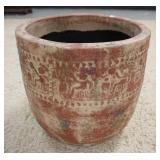 1267	LARGE POTTERY JARDENIERE W/RELIEF DECORATION, SIGNED, 18 IN HIGH X 18 IN DIAMETER