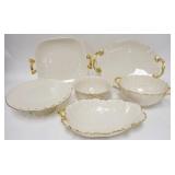 1270	6 GOLD TRIMMED LENOX SERVING PIECES, ALL MADE IN USA, LARGEST PLATTER 16 1/2 IN