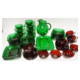 1276	61 PIECES FOREST GREEN & ROYAL RUBY GLASSWARE