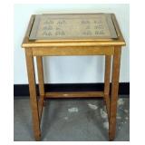 1290	SMALL JAPANESE TABLE W/CHARACTER WRITING, 16 1/2 IN X 12 1/2 IN X 23 IN HIGH