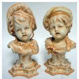 1298	PAIR OF ANTIQUE AUSTRIAN PORCELAIN BUSTS, BOY & GIRL, 8 1/2 IN HIGH