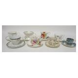 1305	8 CUP & SAUCER SETS, INCLUDES CROWN STAFFORDSHIRE, ROYAL ALBERT, ETC, SMALL BLUE CUP IS CRACKED