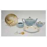 1308	LOT OF SADLER & NIPPON, SADLER 3 PIECE TEASET & 2 NIPPON BOWLS W/GREEN WREATH MARK, LARGEST IS 