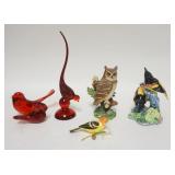 1311	6 BIRD FIGURES W/STANGL & VIKING LONG TAIL RED GLASS BIRD, TALLEST IS 10 IN