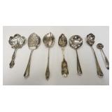 1312	7 SILVER SPOONS, 6 ARE STERLING & ONE IS COIN SILVER, LONGEST IS 6 3/4 IN, 4.35 TOZ