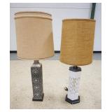 1009	2 MODERN CERAMIC LAMPS, GRAY COLORED LAMP HAS A GLAZE FLAKE NEAR THE TOP SOCKET. TALLEST IS 45 