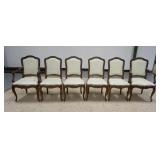 1015	SET OF 6 CARVED ITALIAN CHAIRS, 2 ARM, 4 SIDES. HAVE VINYL UPHOLSTERED SEATS & BACKS 