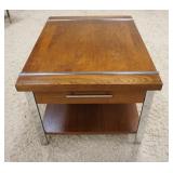 1018	MIDCENTURY MODERN CHROME, WALNUT & ROSEWOOD SIDE TABLE W/DRAWERE. 22 IN X 28 IN, 20 IN H 