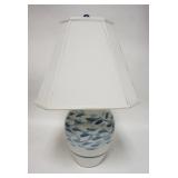 1046	SIGNED ART POTTERY LAMP W/ HAND PAINTED FISH. 29 IN H 