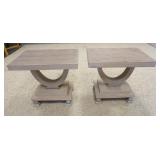 1066	PAIR OF ANDREW MARTIN END TABLES W/ STEP BASES & FEET 27 IN X 19 1/2 IN 24 IN H 