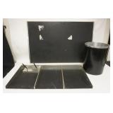 1089	SMITH METAL ARTS MIDCENTURY MODERN 5 PIECE DESK SET. BLOTTER HAS SOME PAPER STUCK TO IT. 37 IN 