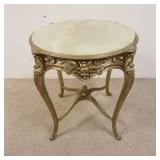1094	CARVED FRENCH TABLE WITH INSET ONYX TOP. 26 IN X 29 1/4 IN