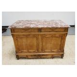 1095	CARVED MARBLE TOP CABINET, 2 DRAWERS & 2 DOORS, 34 1/2 IN WIDE X 30 1/4 IN HIGH X 23 IN DEEP