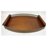 1097	LARGE MAHOGANY TRAY WPIERCED BRASS GALLERY, 26 1/4 IN X 19 IN