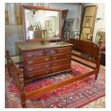 1117	KLING BED & DRESSER W/MIRROR, BED IS 55 IN AT THE RAIL SLOTS, DRESSER IS 74 IN HIGH X 56 IN WID